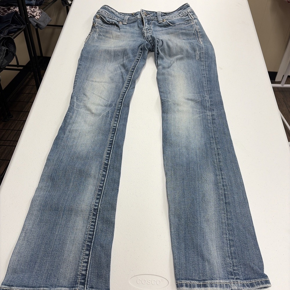 Miss Me Jeans Womens 30x33 Blue Distressed Bootcut Embellished Studded Stretch